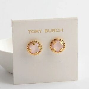 NWOT Tory Burch Pink Stone, Gold logo Stud Earrings